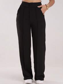 Duna Wide Leg Pants With Button Detail - màu đen - Xem 1