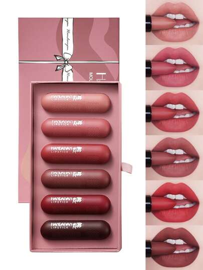 HANDAIYAN 3g*6pcs Lipstick Set With Voice Recorder, Long-Lasting Moisturizing Matte Lipstick Gift Box, Suitable For Makeup, Party, Halloween, Christmas, Birthday, Campus Party, Cosplay