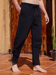 Quần dài nam kiểu dáng thời trung cổ, có dây rút và cà vạt, thích hợp cho trang phục lễ hội, món quà tuyệt vời cho bạn bè và gia đình. - màu đen - Xem 13