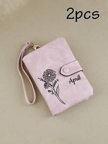 Cartera personalizada con nombre y flor de nacimiento, Cartera personalizada para mujeres, Cartera personalizada para hombres, Mini cartera personalizada para mujeres, Carteras pequeñas para mujeres, Portátil y plegable - Multicolor - Ver 11