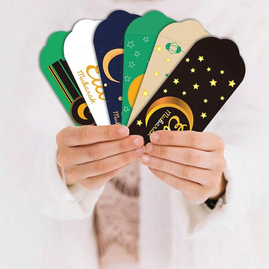 6 sobres de dinero Eid Mubarak, decoraciones de Ramadán, suministros para fiestas del festival islámico de Ramadán, regalos únicos, Ramadán, decoraciones de Eid, Ramadán, decoraciones de Eid, sobres de dinero para el festival, suministros para fiestas islámicas - multicolor - Ver 1