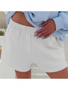 Women Athletic Shorts Loose Fit Solid Color Drawstring Sweatshorts For Yoga Running - 灰色 - 查看 1