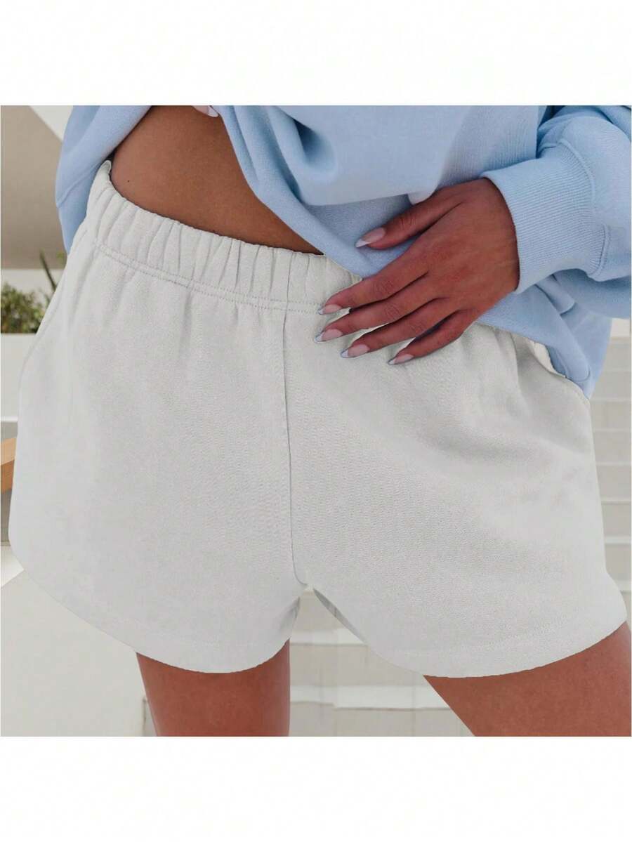 Women Athletic Shorts Loose Fit Solid Color Drawstring Sweatshorts For Yoga Running - 灰色 - 查看 1