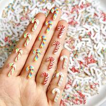 100Pcs Christmas Candy Cane Nail Charms Christmas Candy Nail Rhinestone Colorful Christmas Candy Cane Resin Nail Accessories Jewelry Gems Cute Winter Xmas Nail Supplies For Women Manicure Decoration,Blue - Blue - 查看 1