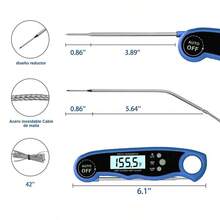 Digital de Carne, Termmetro de Doble Sonda para Horno con Alarma, 2 Segundos Lectura Instantnea, Termmetro Cocina para Cocinar, Horno, Barbacoa, ParrillaAzul - Azul - Ver 6