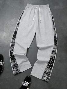 Men's Paisley Print Straight Leg Casual Sweatpants, Loose Fit, Suitable For All Seasons, Ideal For Daily Wear, Vacation, Travel And Outdoor Leisure - Light Grey - View 3