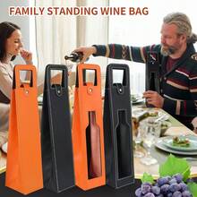 Leather Wine Gift Bag 16.1x3.5x3.5 In, Wines Gifts Tote Bag, Reusable Metal Clasp Gift Wine Bag, Portable Wines Protector For Parties, Birthdays, Weddings, Father'S Day And Various Holidays (H-BK),H-BK - H-BK - 查看 5