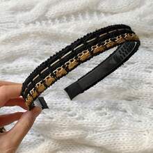 1pc Korean Style Ins Golden Chain Decor Braided Headband, Elegant High-End Fashion Commuting Hair Hoop, Women Graceful Hair Accessory ,Hair Band ,Diadema - Multicolor - View 6
