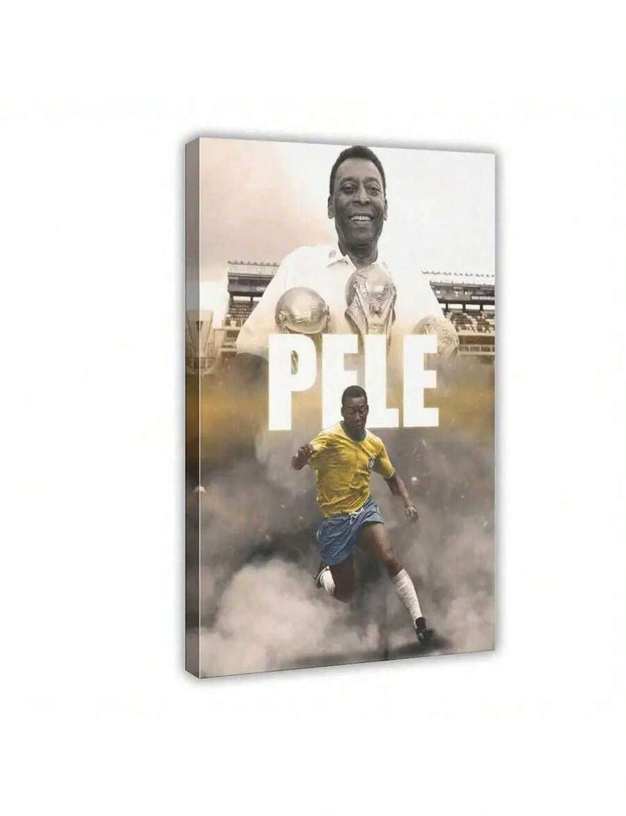 Pele Brazil Framed Canvas Poster, Home Decor, Perfect Gift, Modern, Minimalist, And Fun Print, Bathroom Wall Decor, Canvas Art Poster And Wall Art Print, Modern Canvas Print With Thick Frame, Birthday And Graduation Gifts. - 金色 - 查看 1