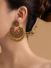 Set de 2 piezas Pendientes y accesorios para el cabello con campana, perla y cristal de estilo vintage, para uso en bodas de mujeres - Blanco - Ver 7