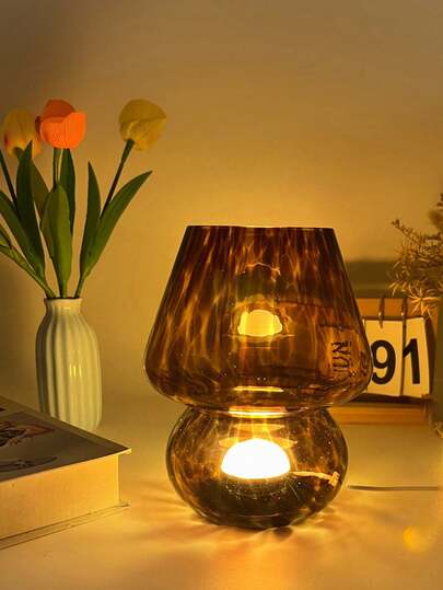 1 st söt svamplampa, randigt och prickigt mönster, USB-driven, 3-färgs ljusjustering, lampkropp i glas, lämplig för sovrum, vardagsrum, kontor, arbetsrum, rumsinredning, LED-nattlampa