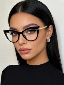 1 retro elegante große Rahmen Katzenauge Mode transparente Brille, lässige personalisierte Damenbrille, geeignet für den täglichen Gebrauch, Rückkehr zur Schulsaison, Urlaubsreisen, College-Stil, Sommer-Strandaccessoires, Damenmode-Accessoires - Schwarz - Übersicht 3