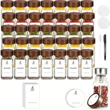 SAEIV Set Of Square Spice Jars (With Lids): 35 Spice Jars (With Spice Labels): The Perfect Organizer For Kitchen Spices: 120 Ml Jars: Including Funnel, Labels, Cleaning Brush And Sieve - 35 Square Bottles Of Acacia Wood - View 8