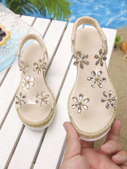 1 Pair Girls' Floral Transparent Strap Comfortable Platform Wedge Sandals, Suitable For Summer, Casual Daily Wear