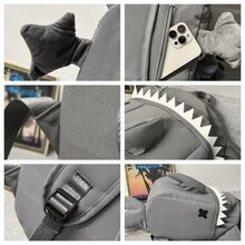 1pc Nylon Cartoon Shark Shaped Backpack, Black/Grey/White, Cute & Fashionable Casual Backpack For Men & Women, University Students School Bag, Streetwear Large Capacity Zipper Closure Backpack, Suitable For Work Commute, Campus Use, Christmas Gift, Valentine's Day Gift, Gift For Boyfriend, Husband, Men - Multicolor - View 9