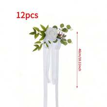 1 Set Of 12/4/2/1 Wedding Aisle Decor, Including Church Pew Flowers For Wedding Ceremony And Reception Chair Decor, Containing Artificial Flowers, Eucalyptus Leaves And Ribbons - White - View 8