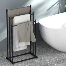 1pc Modern 3-Tier Freestanding Towel Rack - Heavy Duty Floor Standing Bathroom & Pool Drying Rack, Space Saving Multifunctional Storage, Suitable For Indoor/Outdoor, No Installation Required - Black - View 2