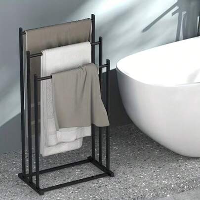 1pc Modern 3-Tier Freestanding Towel Rack - Heavy Duty Floor Standing Bathroom & Pool Drying Rack, Space Saving Multifunctional Storage, Suitable For Indoor/Outdoor, No Installation Required