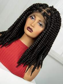A ANYTIME Peluca trenzada sintética de alta temperatura con fibra, elegantes trenzas, peluca trenzada de moda para Halloween, unisex para adultos - Negro - Ver 6