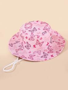 1pc Kids Butterfly Pattern Bucket Hat - Pink Printed Sun Hat With Adjustable Chin Strap, Suitable For Everyday Outdoor (2-6 Years Old) - Butterfly - View 5
