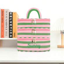 1 pieza (bordado personalizado) Bolsa de viaje para cosméticos de terciopelo con estampado de lazo rosa, bolsa para toallas sanitarias, artículo esencial para viajes cortos, set organizador de viaje, set de cubos de embalaje, set organizador de equipaje, útiles escolares, artículos esenciales para dormitorio - Multicolor - Ver 9