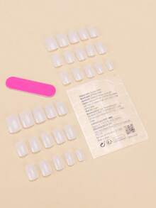 30片短方形美甲贴纸/使用纯白色美甲贴纸提升您的优雅气质/配有啫喱和粘合条，适用于凝胶指甲油，可重复使用，适合日常美甲用品 - 白色 - 查看 2