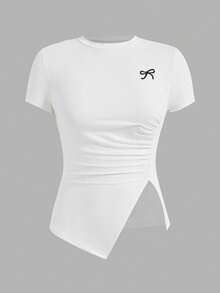 Women's Casual Butterfly Print Short Sleeve All-Match Fitted T-Shirt, Minimalist INS Design, Versatile Daily Wear Summer - White, Brown, and Black - View 7