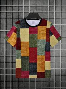 Men'S Casual 3D Print-Shirt - Vibrant Street Style Design, Breathable Round Neck Regular Fit, Washable Summer Top, Cool, Artistic Fashion, Comfortable Fabric Casual Attire, Everyday Tshirt| Vibrant Print Tee| Comfortable Fit - 混合色 - 查看 3