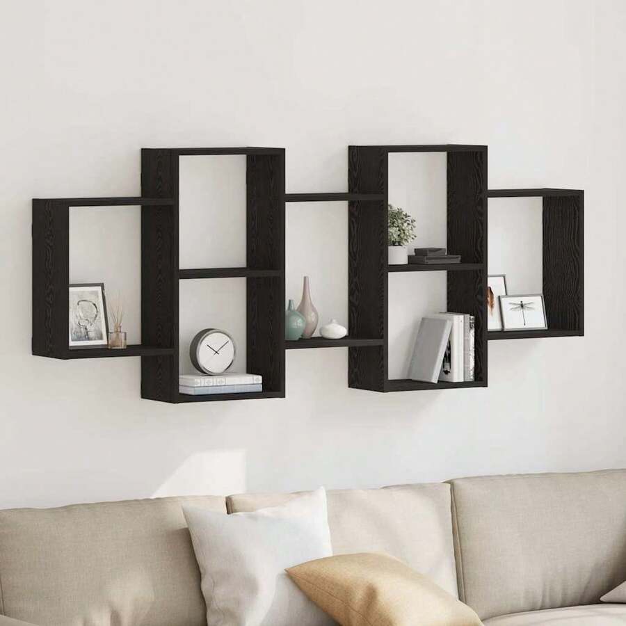 Larryhot Scaffale a Parete Rovere Nero 159x18x65 cm in Truciolato, Facile da assemblare, dall'estetica elegante e raffinata, pratica per riporre gli oggetti, la scelta ideale per l'organizzazione e la decorazione domestica - nero - Visualizzare 1