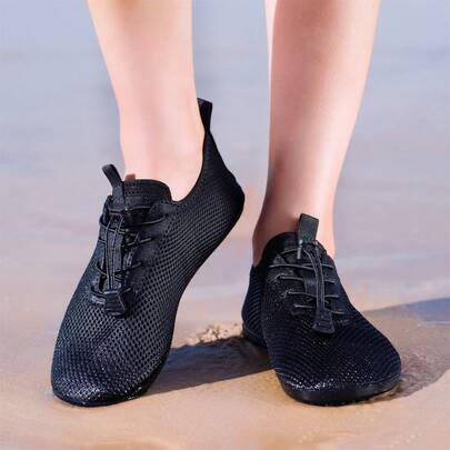 男女通用水鞋，橡胶鞋底，柔软鞋底，防滑，弹性网布，速干，适合户外、沙滩、游泳、冲浪、潜水、室内瑜伽、健身、跑步等活动。