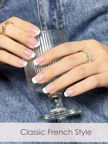 半固化凝胶美甲贴，法式白色半透明20片装UV凝胶美甲贴纸，家用DIY美甲UV贴片 - 白色 - 查看 4