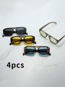 4副复古双梁椭圆形镜框高品质独特简约时尚眼镜，适合旅行、休闲、派对、海滩、日常佩戴 - 4件 - 查看 1