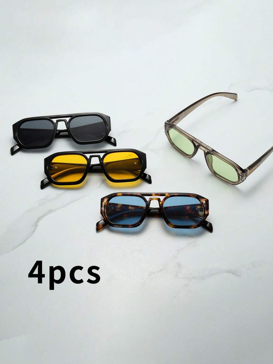 4副复古双梁椭圆形镜框高品质独特简约时尚眼镜，适合旅行、休闲、派对、海滩、日常佩戴 - 4件 - 查看 1