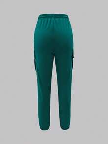 Women's Fashion Casual Solid Color Minimalist Pocket Elastic Waist Drawstring Cargo Pants - Green 35 - View 4