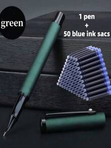 51件套金属钢笔墨水笔芯套装，包含1支钢笔和50支墨水笔芯，商务办公笔，学习文具，学校奖励礼物，节日礼物 - 1 pen+50 ink sacs - 查看 10