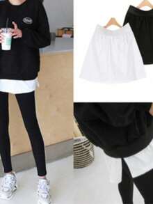 2pcs/Set Women Extender Hem Undershirt & Waist Skirt Set, Layered Wear To Cover Butt, With Sweatshirt Or T-Shirt - Black + White - View 14