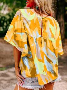 Women's Abstract Pattern Loose Fit Round Neck Blouse Vacation Summer - Yellow - View 2