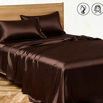 3 pièces Ensemble de draps de lit en satin de couleur unie, linge de lit simple et doux, convenant à toutes les saisons, facile à laver, respirant et agréable pour la peau, offrant une expérience extraordinaire (comprend 1 drap de lit + 2 taies d'oreiller)