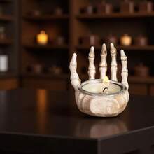 1个骷髅头烛台，诡异的骷髅棕榈烛台，非常适合万圣节、亡灵节、哥特式家居装饰，骷髅头烛台装饰品，礼品烛台。家居装饰，适合卧室或客厅。 - 彩色 - 查看 5