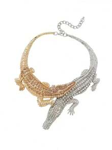 1件夸张双色水钻鳄鱼造型项链，时尚女士项链