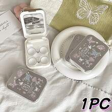 XIANG YU 1 件装镜面蝴蝶花朵装饰便携式隐形眼镜盒伴侣收纳盒眼部隐形眼镜彩色隐形眼镜万圣节 - 銀色 - 查看 8