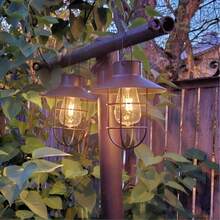 No Wiring Solar Lights Outdoor IP44, Black Vintage Industrial Hanging Lanterns, Auto On/Off With Light Sensor, Warm White Glow, Easy Installation, For Garden Patio Porch Fence Wall Pathway And Outdoor Decor - 黑色 - 查看 6
