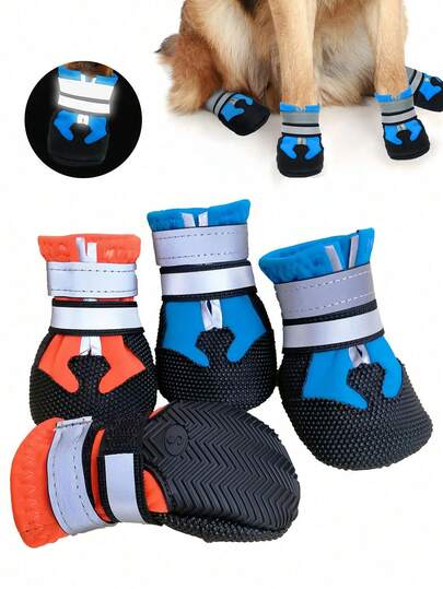Bộ 4 đôi giày mềm cho chó, bảo vệ bàn chân có thể điều chỉnh cho chó cỡ trung bình/lớn, chống trượt, chống mài mòn, chống thấm nước, thoáng khí, thích hợp cho chó Golden Retriever và Labrador.