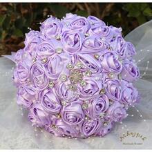 Ramo de novia con broches brillantes ramo redondo de flores artificiales de rosa en tono morado claro para novia dama de honor boda quinceañera 6.3 - Morado claro + Mini (diámetro de 16 cm) - Ver 5