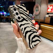 Electroplating + PU Faux Leather Compatible With Samsung Galaxy Z Fold7/6/5/4/3/Galaxy Z Flip 6/5/4/3/ Moto ZR40/50/60ULTRA Pro Phone Case Foldable Screen 5Y95 - 金色 - 查看 2