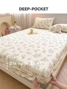 3pcs White Printed Fitted Sheets, Anti-Pilling Mattress Protector, Soft & Skin-Friendly, Boys & Girls Student Dorm Bedding, Multiple Colors Available, Full Coverage Mattress Protector, Machine Washable - White - View 6