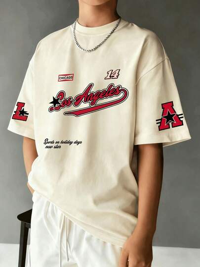 1pc Tween Boy Casual Printed Short Sleeve T-Shirt, Summer Top For Young Students