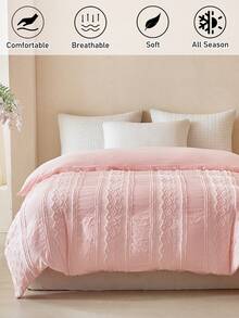 1pc Polyester Plush Texture Duvet Cover, Modern Bohemian Style Soft & Breathable Duvet Cover, Suitable For All Seasons, Soft, Machine Washable, Large, Extra Large (Filling Not Included) - Pink - View 2