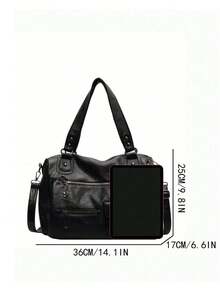 Dedoo 大容量、超火爆、高端质感包包，新款单肩斜挎包，商务旅行行李包，女士时尚休闲复古百搭手提包，简约托特包，中世纪机车包，复古风女士包包，女士托特包，学生必备托特包，街头日系女士包，新款女士托特包，优雅女士包包，复古风，办公包，Y2K - 黑色 - 查看 3