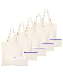 2pcs/Set, Large Capacity Lightweight Blank Tote Bag & Zipper Pouch Combo Set, Suitable For DIY Cross-Stitch, Embroidery, Painting, Heat Transfer Printing, Multi-Purpose Shopping Bag, Book Bag, Stationery Organizer, Ideal For School, Party, Gym, Camping, Holiday Celebrations, Gifts - Multicolor - View 26